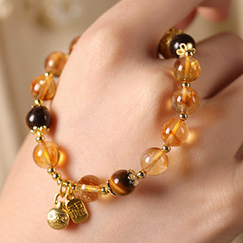 Buddha Stones Natural Citrine Fu Character Lucky Beast Prosperity Bracelet