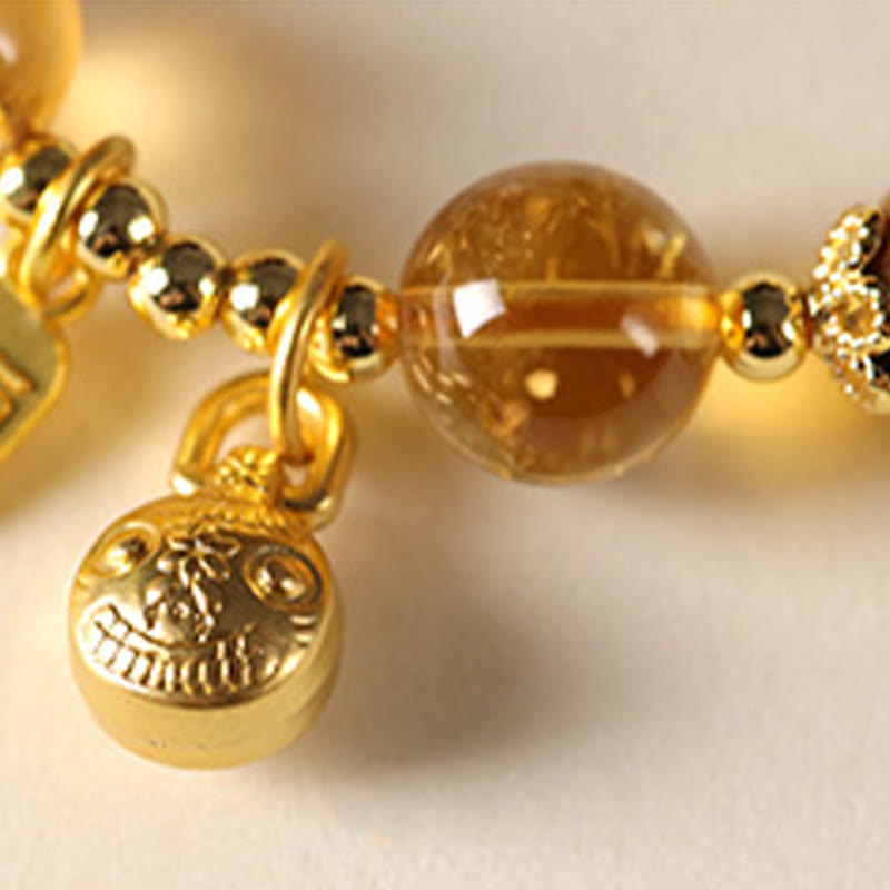 Buddha Stones Natural Citrine Fu Character Lucky Beast Prosperity Bracelet
