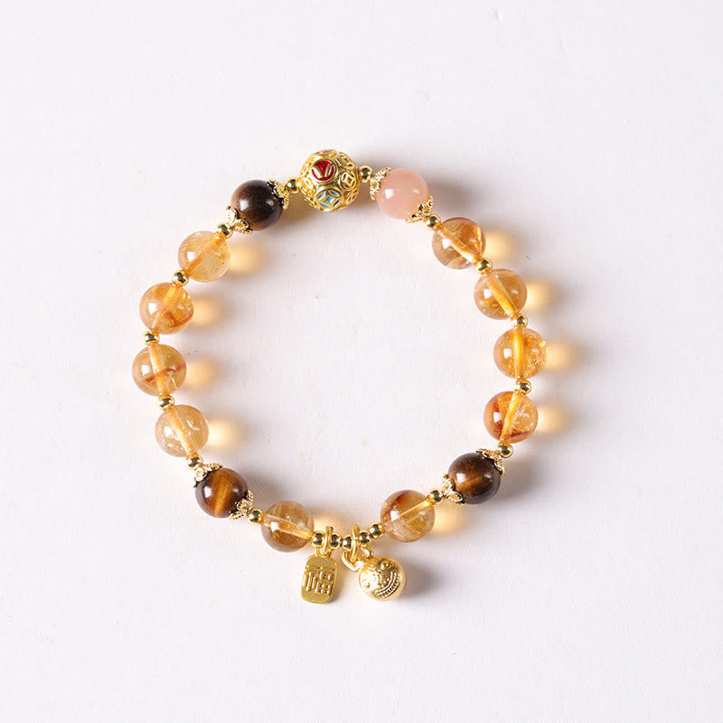 Buddha Stones Natural Citrine Fu Character Lucky Beast Prosperity Bracelet