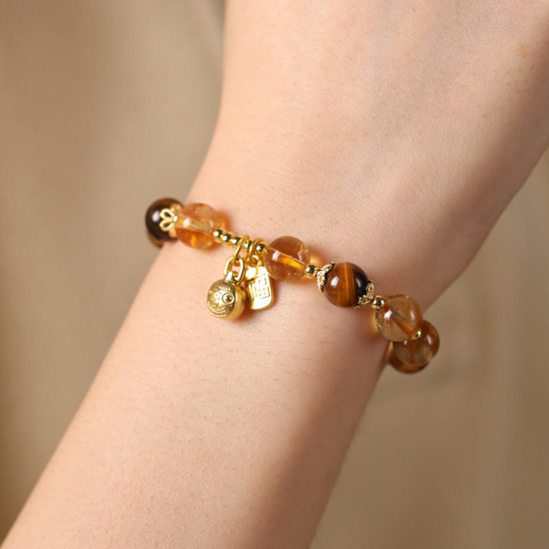 Buddha Stones Natural Citrine Fu Character Lucky Beast Prosperity Bracelet