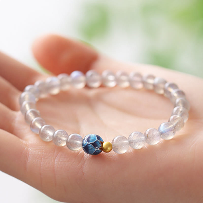 Buddha Stones Natural Moonstone Lotus Love Charming Bracelet