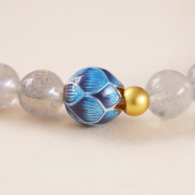Buddha Stones Natural Moonstone Lotus Love Charming Bracelet