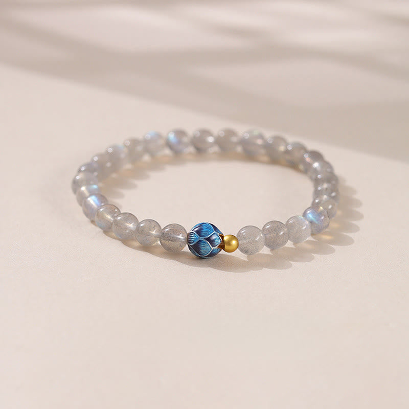 Buddha Stones Natural Moonstone Lotus Love Charming Bracelet