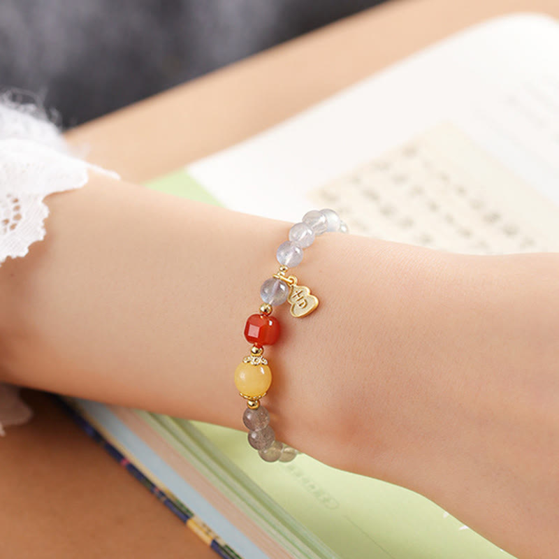 Buddha Stones Natural Moonstone Lotus Love Charming Bracelet