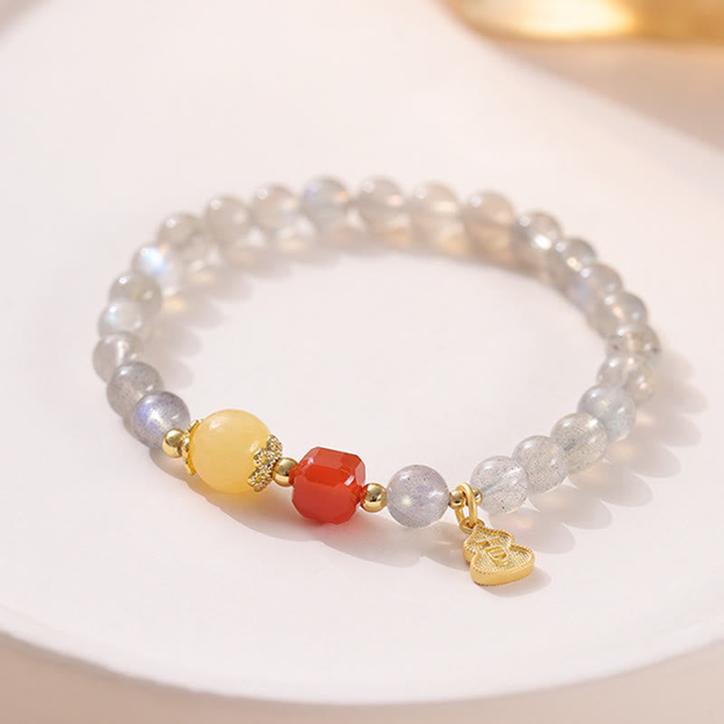 Buddha Stones Natural Moonstone Lotus Love Charming Bracelet