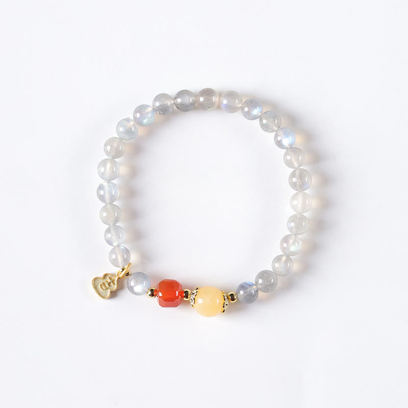 Buddha Stones Natural Moonstone Lotus Love Charming Bracelet