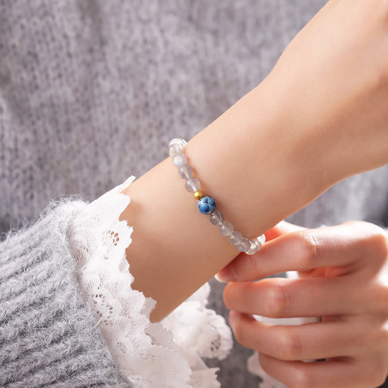 Buddha Stones Natural Moonstone Lotus Love Charming Bracelet