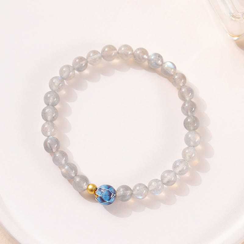 Buddha Stones Natural Moonstone Lotus Love Charming Bracelet