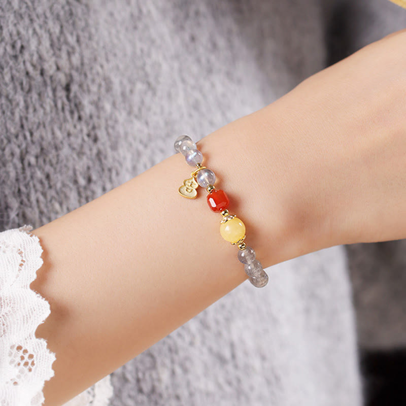 Buddha Stones Natural Moonstone Lotus Love Charming Bracelet