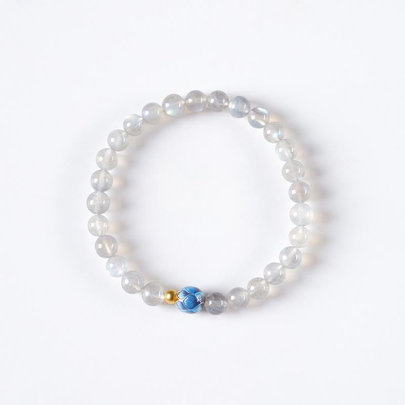Buddha Stones Natural Moonstone Lotus Love Charming Bracelet