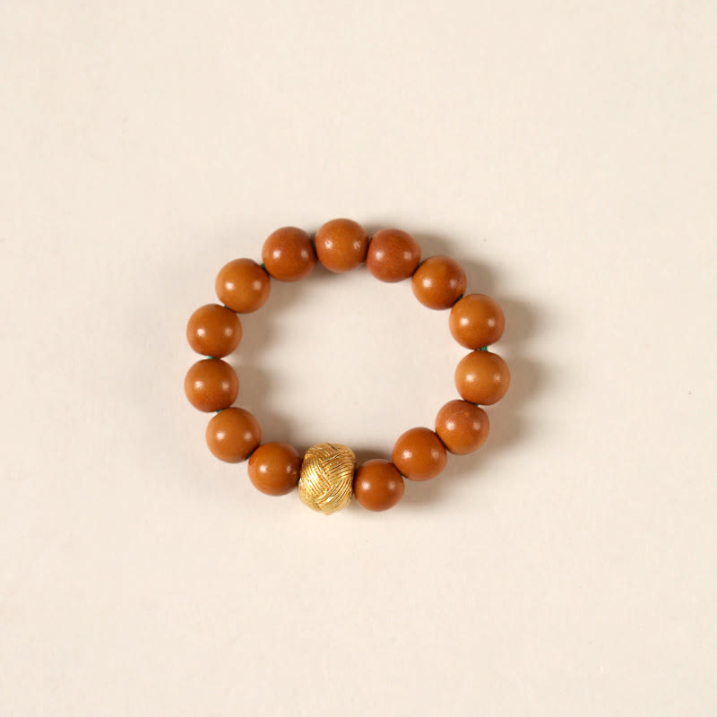 Buddha Stones Olive Pit Bead Copper Coin Inner Strength Ring