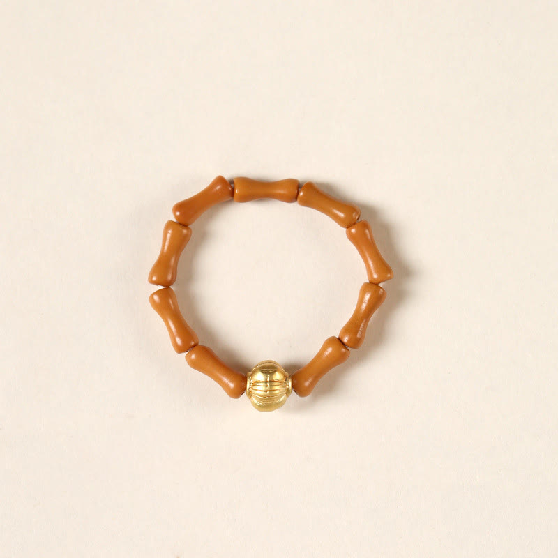 Buddha Stones Olive Pit Bead Copper Coin Inner Strength Ring