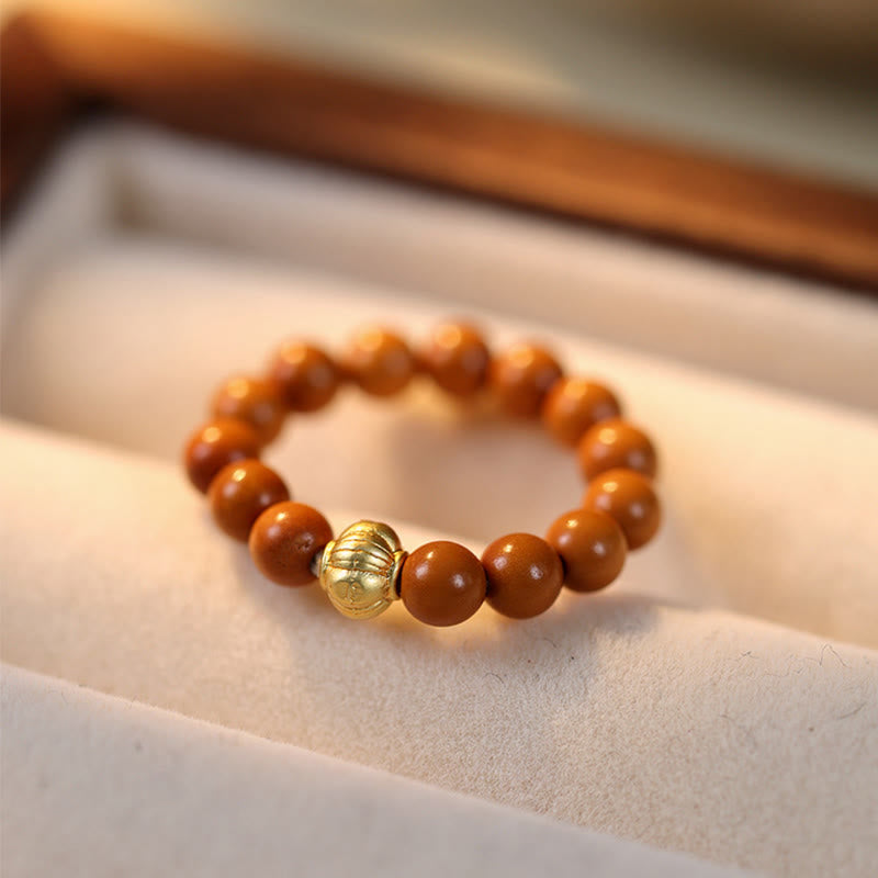 Buddha Stones Olive Pit Bead Copper Coin Inner Strength Ring