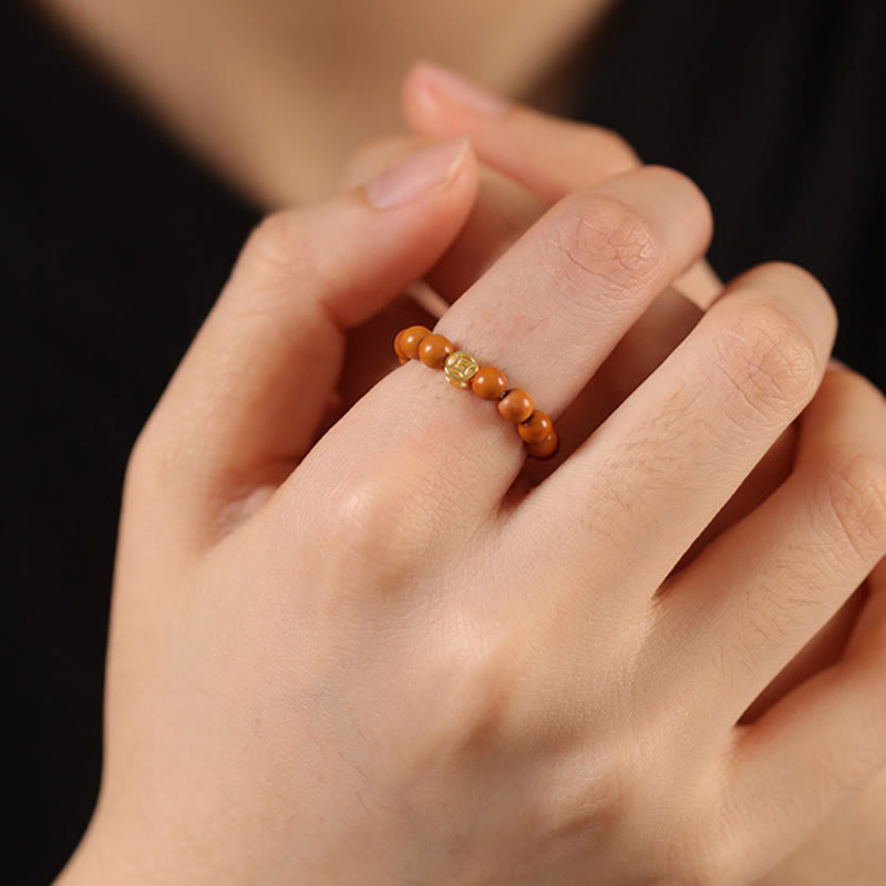 Buddha Stones Olive Pit Bead Copper Coin Inner Strength Ring