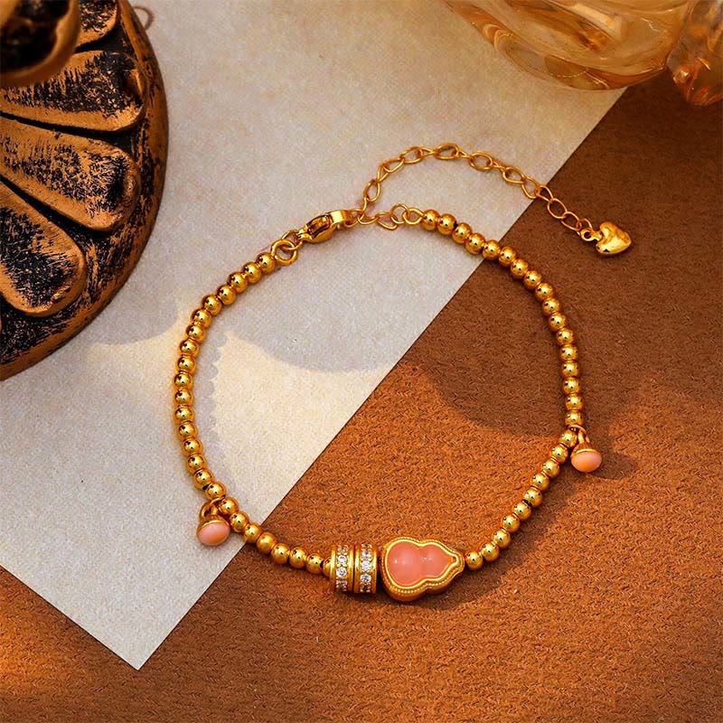 Buddha Stones Copper Brass Plated 24k Gold Beads Gourd Wealth Bracelet