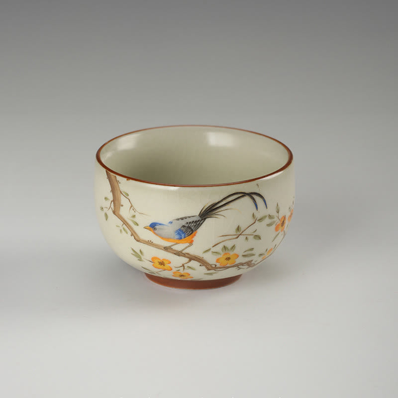 Buddha Stones Bird On Branches Copper Coin Teacup Kung Fu Tea Cup