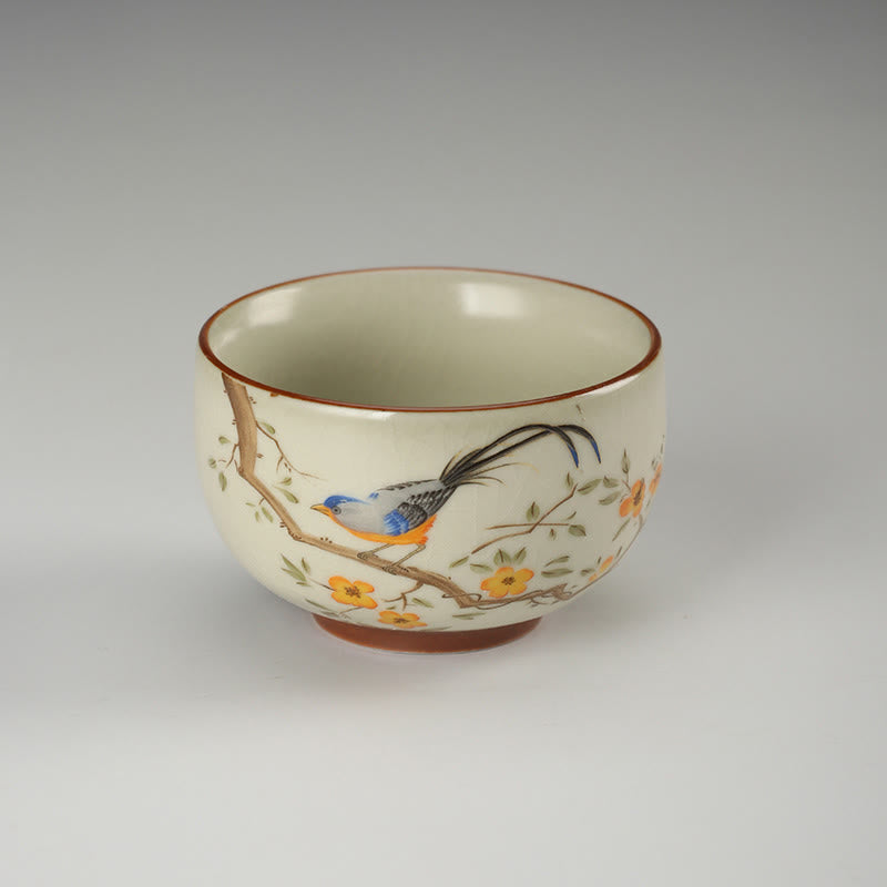Buddha Stones Bird On Branches Copper Coin Teacup Kung Fu Tea Cup