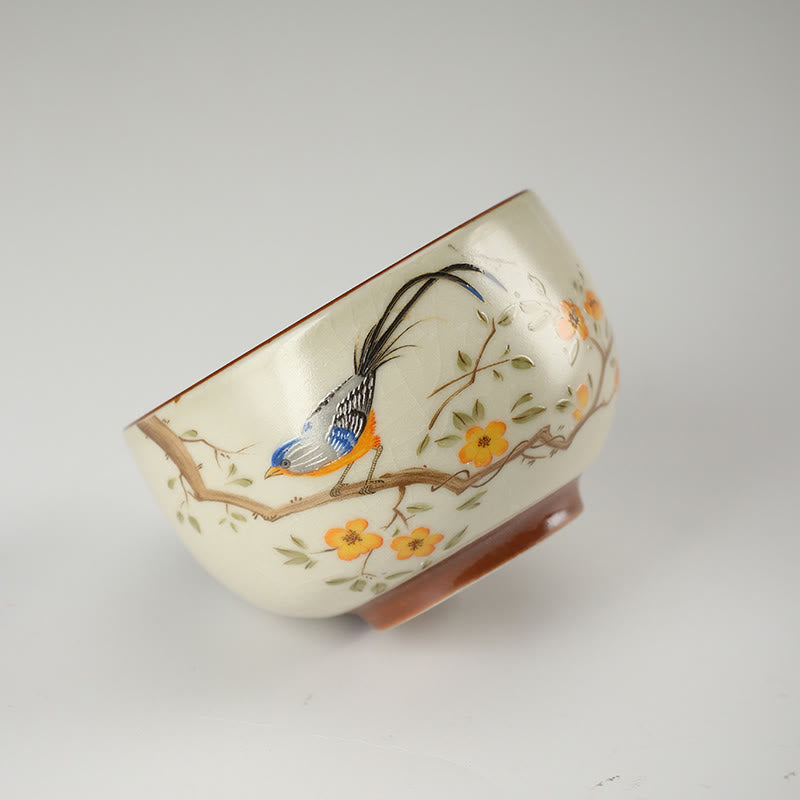 Buddha Stones Bird On Branches Copper Coin Teacup Kung Fu Tea Cup