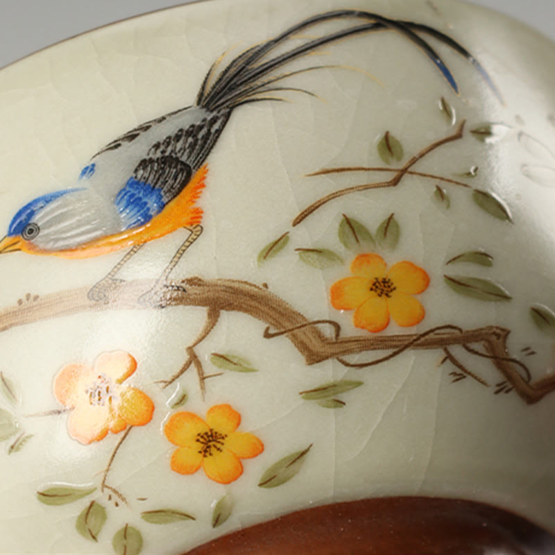 Buddha Stones Bird On Branches Copper Coin Teacup Kung Fu Tea Cup