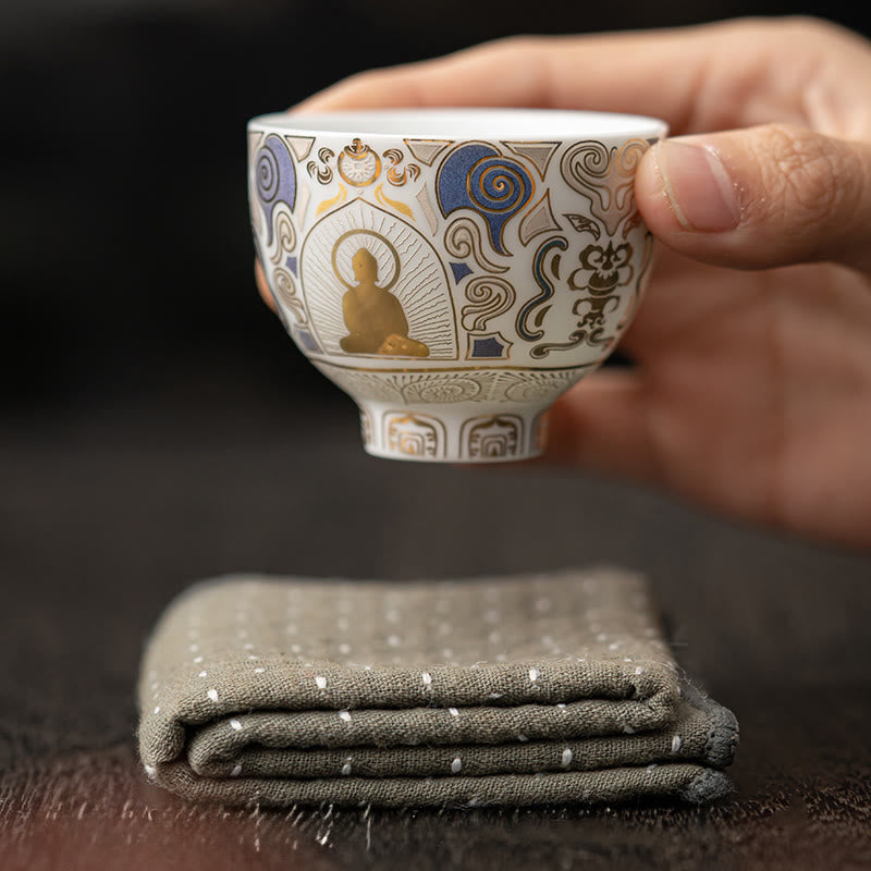 Buddha Stones White Thangka Buddha Auspicious Clouds Teacup Kung Fu Tea Cup