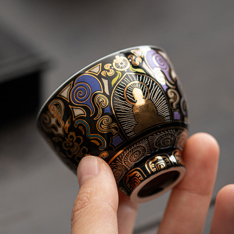 Buddha Stones Black Thangka Buddha Auspicious Clouds Teacup Kung Fu Tea Cup