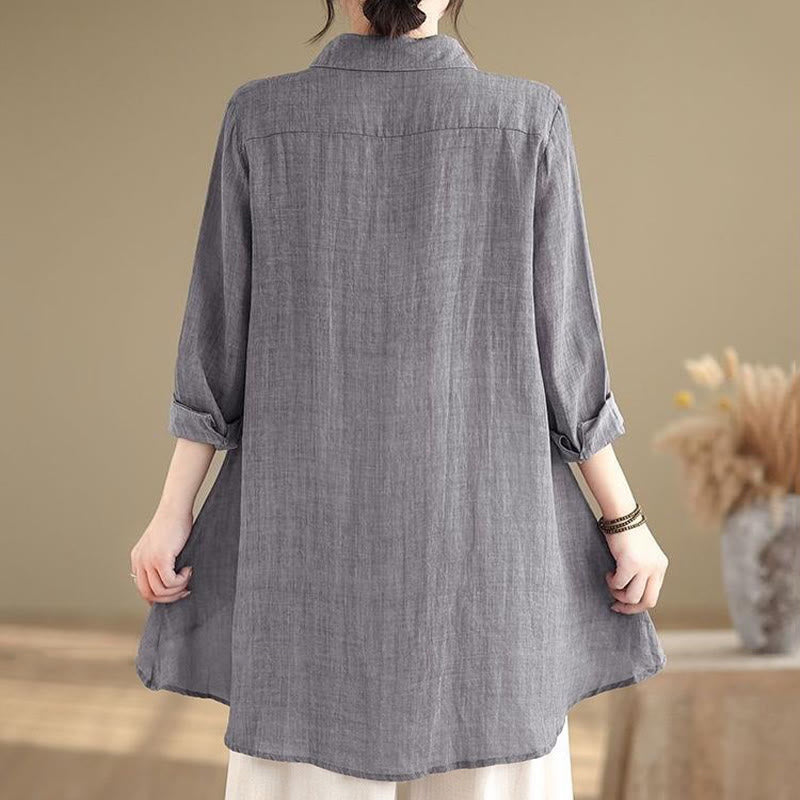 Buddha Stones Irregular Design Buttons Long Sleeve Women's Cotton Shirt
