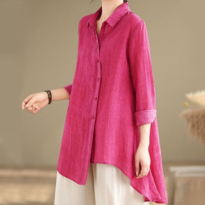 Buddha Stones Irregular Design Buttons Long Sleeve Women's Cotton Shirt