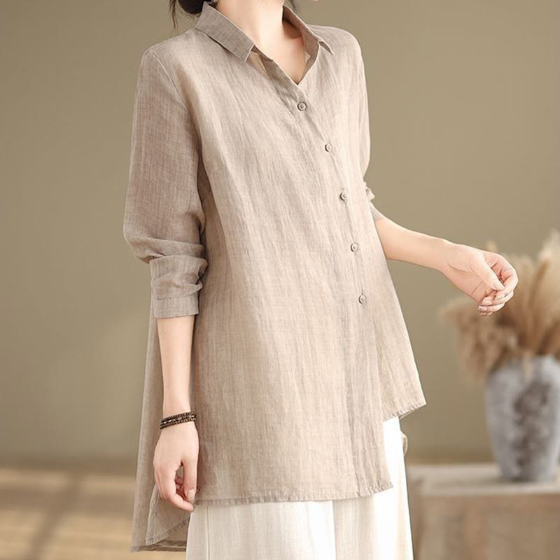 Buddha Stones Irregular Design Buttons Long Sleeve Women's Cotton Shirt
