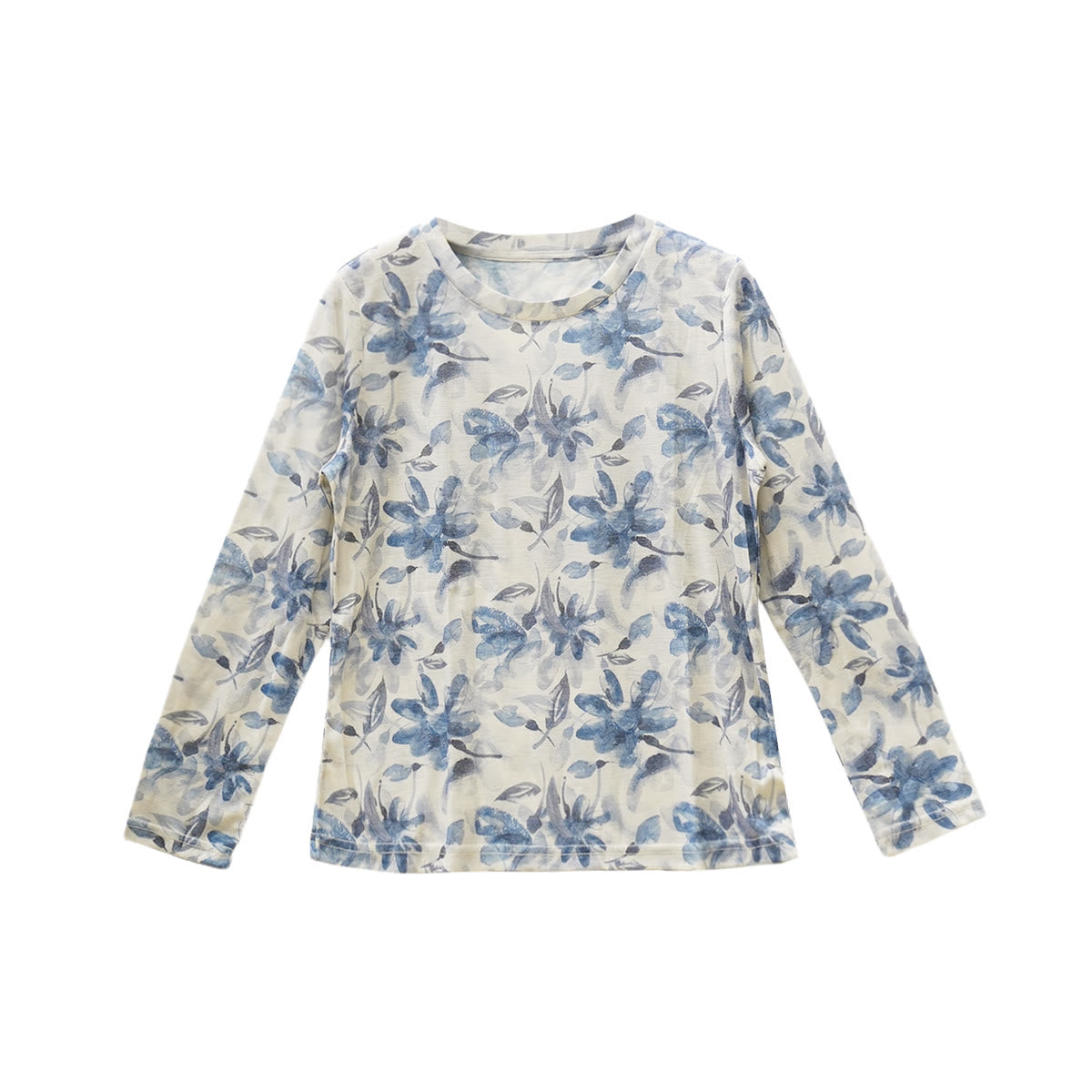 Buddha Stones Fall Blue Floral Women's Long Sleeve T-Shirt For Older Adults