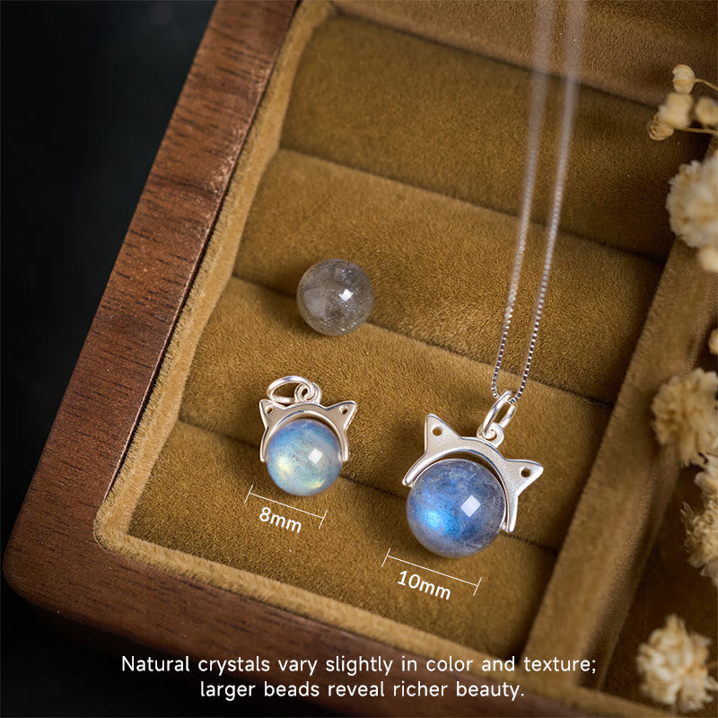 Buddha Stones 925 Sterling Silver Moonstone Cat Healing Necklace Pendant