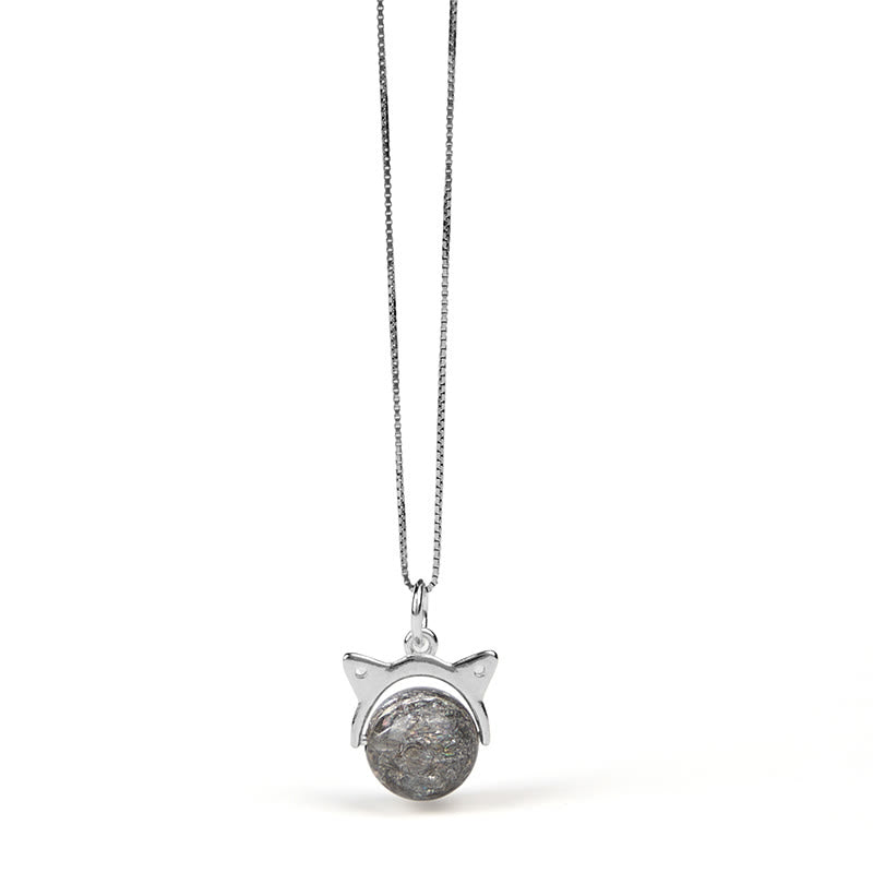 Buddha Stones 925 Sterling Silver Natural Silver Super Seven Crystal Cat Necklace Pendant