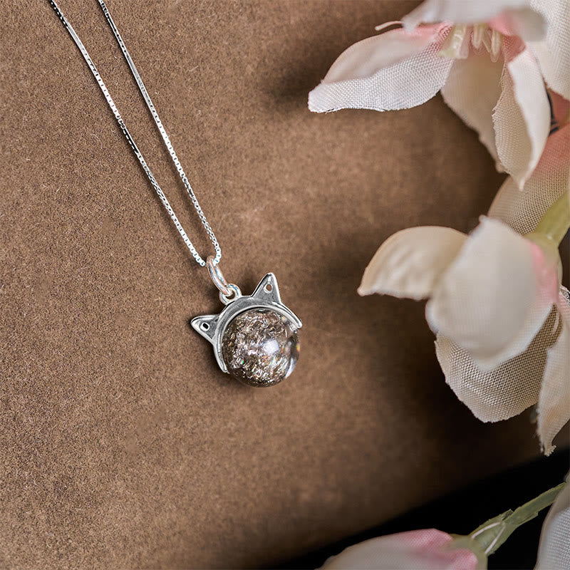 Buddha Stones 925 Sterling Silver Natural Black Super Seven Crystal Cat Necklace Pendant