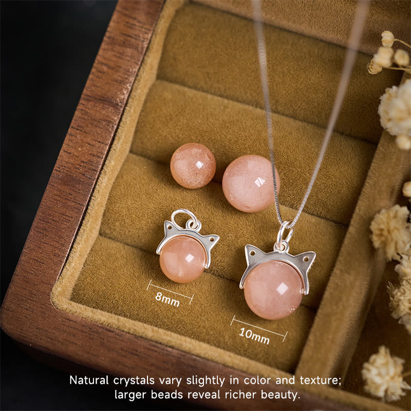 Buddha Stones 925 Sterling Silver Natural Orange Moonstone Cat Healing Necklace Pendant