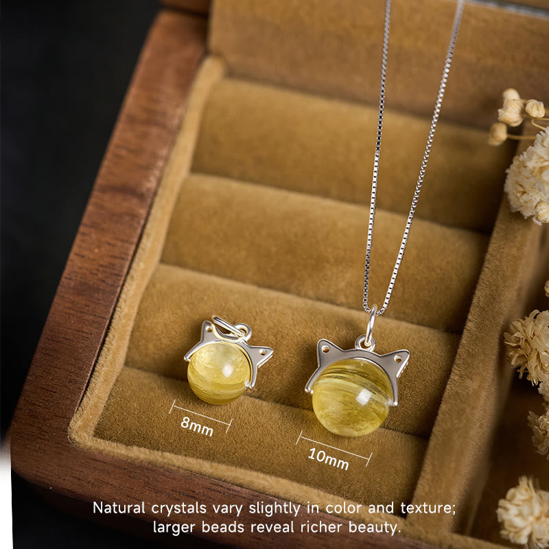 Buddha Stones 925 Sterling Silver Natural Golden Lepidolite Cat Prosperity Necklace Pendant