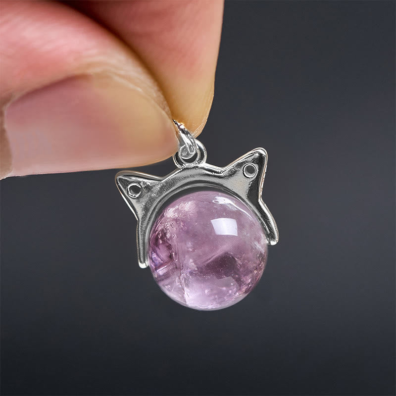 Buddha Stones 925 Sterling Silver Natural Rainbow Amethyst Cat Positive Necklace Pendant