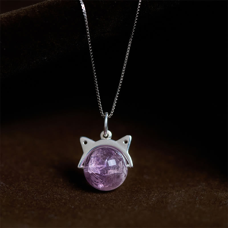 Buddha Stones 925 Sterling Silver Natural Rainbow Amethyst Cat Positive Necklace Pendant
