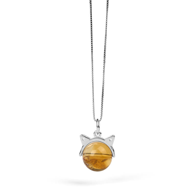 Buddha Stones 925 Sterling Silver Natural Citrine Cat Prosperity Necklace Pendant