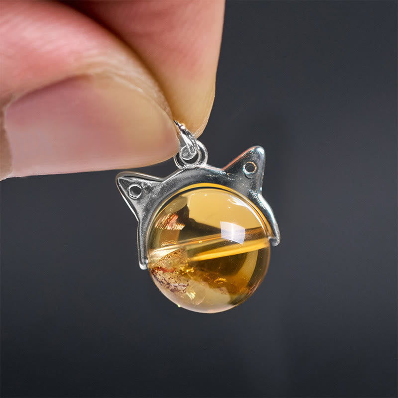 Buddha Stones 925 Sterling Silver Natural Citrine Cat Prosperity Necklace Pendant