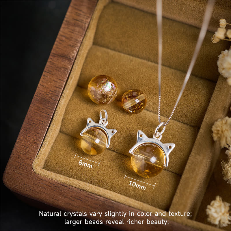 Buddha Stones 925 Sterling Silver Natural Citrine Cat Prosperity Necklace Pendant