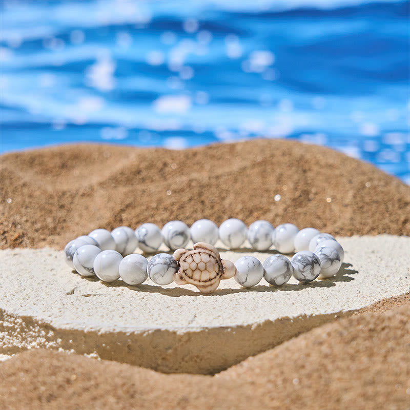 Buddha Stones Natural Stone Sea Turtle Turquoise Crackle Agate Wisdom Bracelet