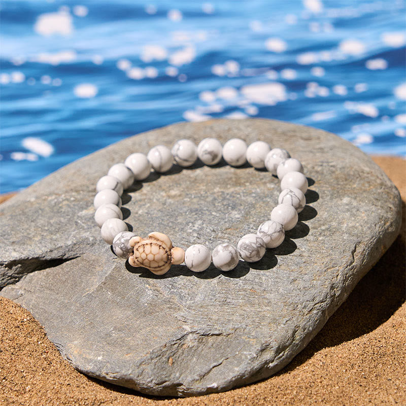 Buddha Stones Natural Stone Sea Turtle Turquoise Crackle Agate Wisdom Bracelet