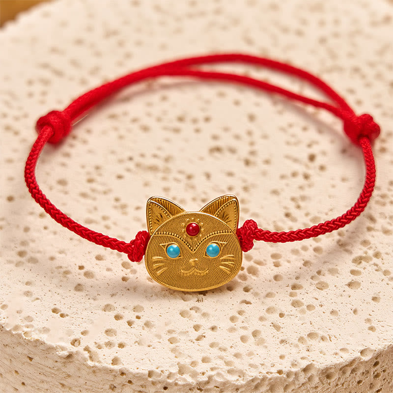 Buddha Stones 925 Sterling Silver Cat Red String Bracelet