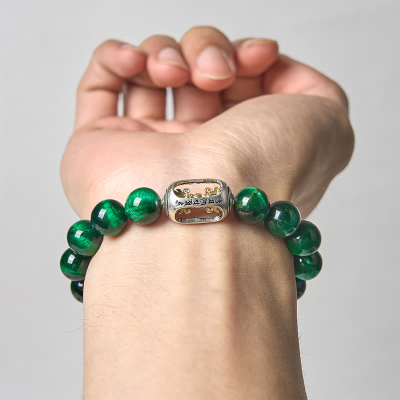 Buddha Stones Natural Green Tiger Eye Om Mani Padme Hum Positive Strength Bracelet