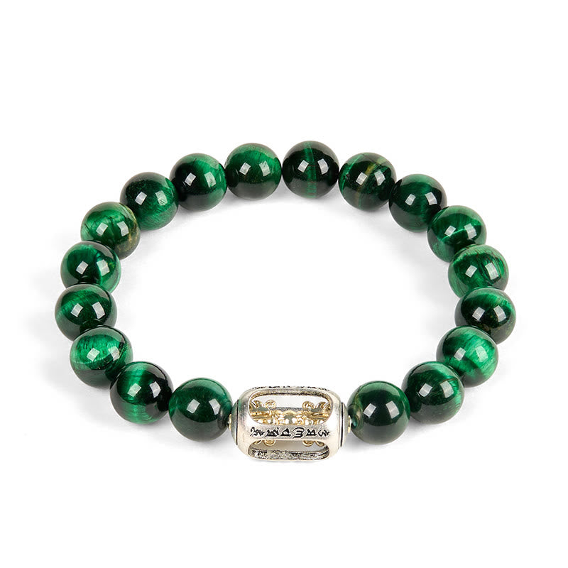 Buddha Stones Natural Green Tiger Eye Om Mani Padme Hum Positive Strength Bracelet