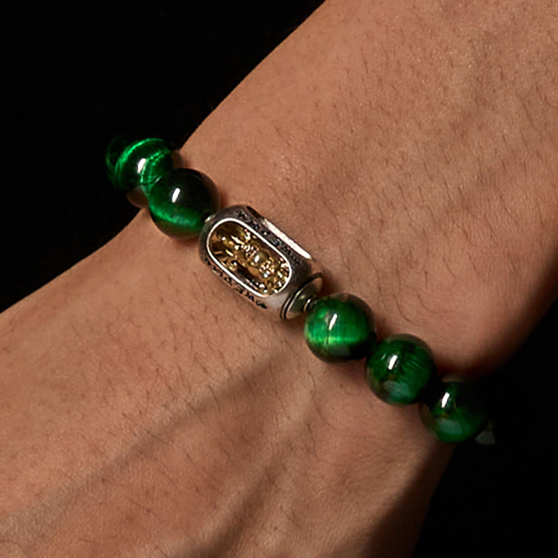 Buddha Stones Natural Green Tiger Eye Om Mani Padme Hum Positive Strength Bracelet