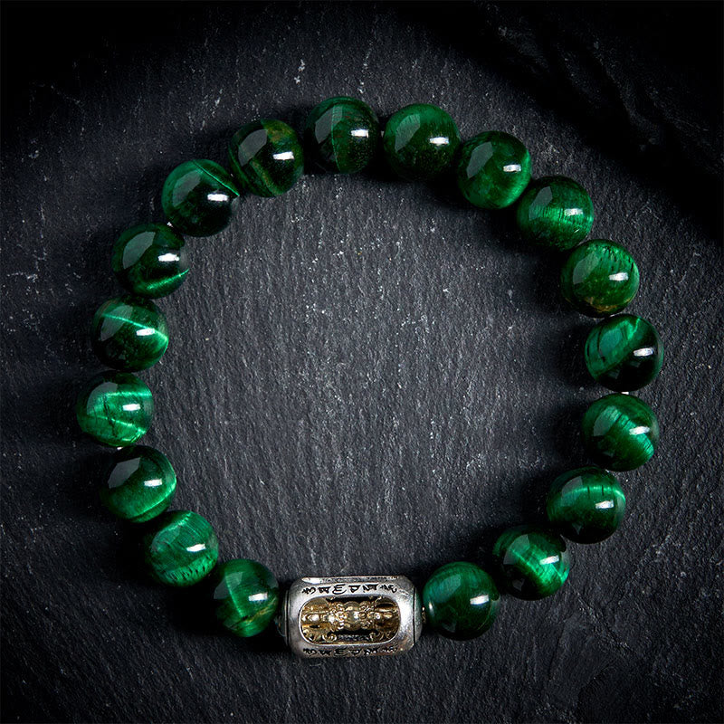 Buddha Stones Natural Green Tiger Eye Om Mani Padme Hum Positive Strength Bracelet