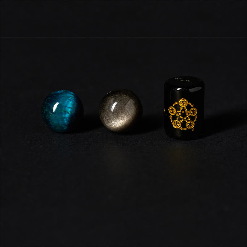 FREE Today: Positive Strength Silver Sheen Obsidian Blue Tiger Eye Black Onyx Five Elements Bracelet