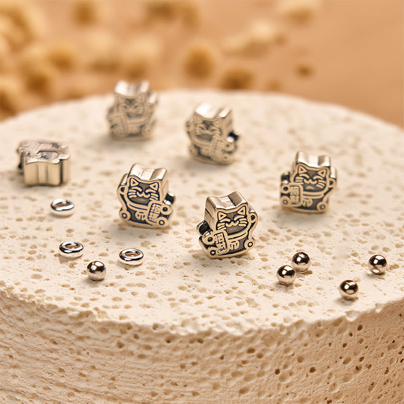 Buddha Stones 925 Sterling Silver Brown Tabby Cat Stone Bead Blessings Bracelet