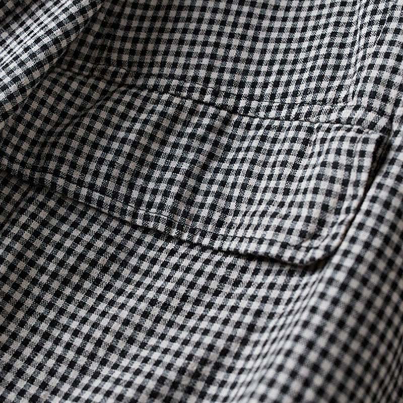 Buddha Stones Commute Plaid Pattern Women's Cotton Lapel Long Sleeve Jacket With Pockets