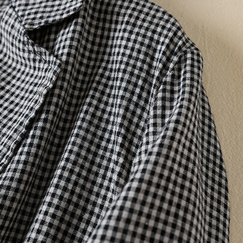 Buddha Stones Commute Plaid Pattern Women's Cotton Lapel Long Sleeve Jacket With Pockets